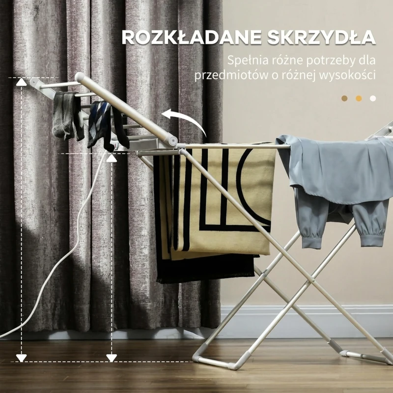 Elektryczny suszarka do prania, regulowana temperatura, składana