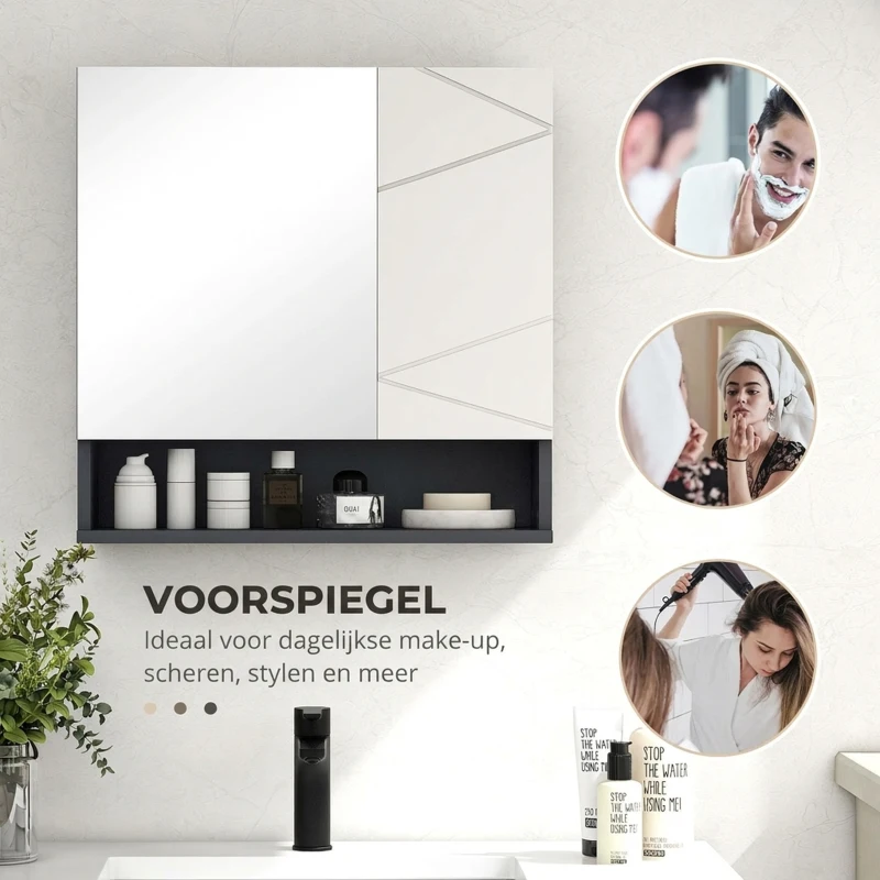 HOMCOM Badkamerkast met Spiegeldeur, Verstelbare Planken, tot 15 kg Belastbaar, Wit