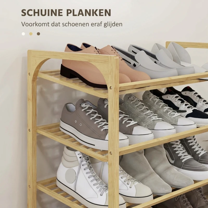 HOMCOM Schoenenrek met 4 lagen, schoenenopberger voor maximaal 12 paar schoenen, schoenenkast voor hal of entree, naturel