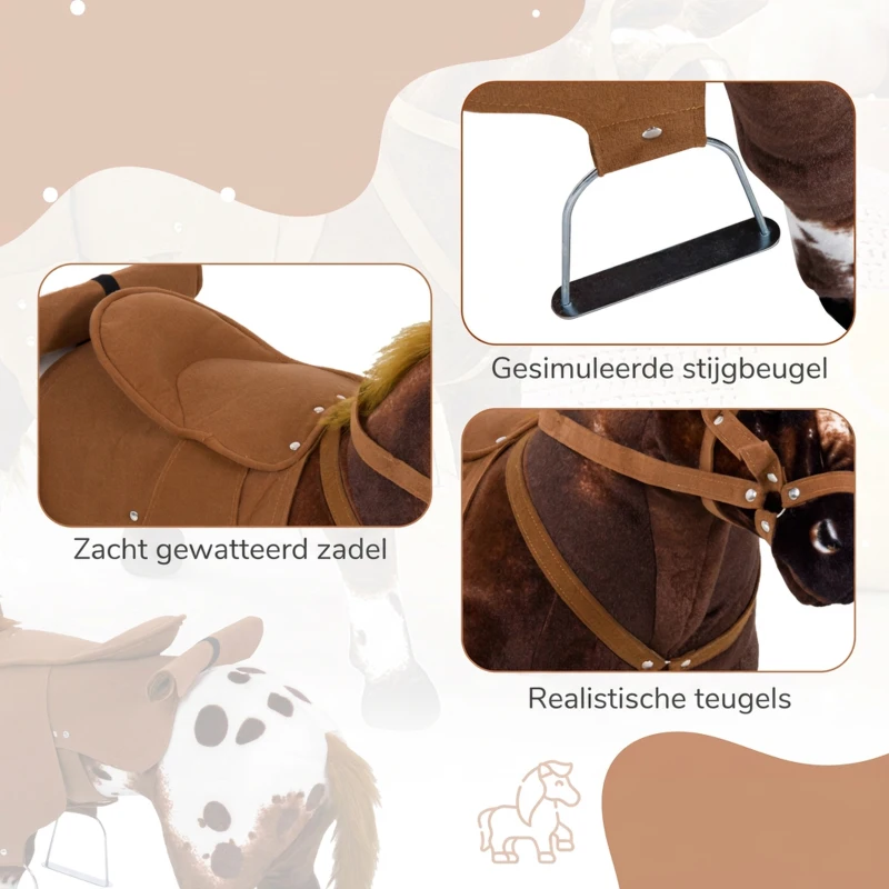 HOMCOM Schommelpaard pluche schommeldier paard liedjes speelgoed kinderen babyschommel(m-7)