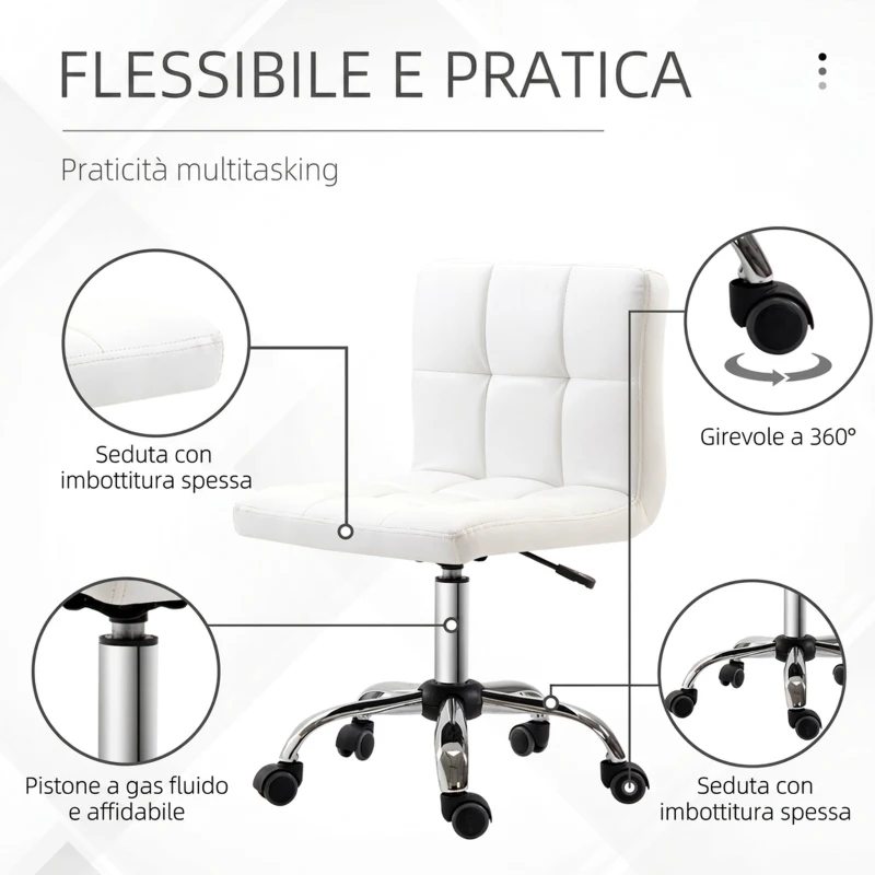 HOMCOM Sedia da Ufficio Ergonomica, Sedia Girevole Altezza Regolabile in Pelle Sintetica 46 × 51 × 80-92cm