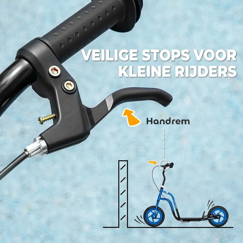 AIYAPLAY Kinderroller met verstelbaar stuur, grote wielen, parkeerstandaard, handrem, voor kinderen van 5-12 jaar, Blauw(m-5)