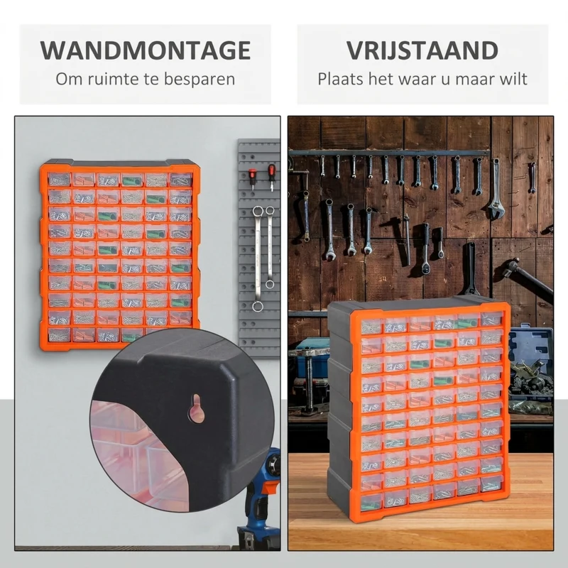 DURHAND sorteerbox 60 vakken magazijn voor kleine onderdelen onderdelendoos bewaardoos oranje