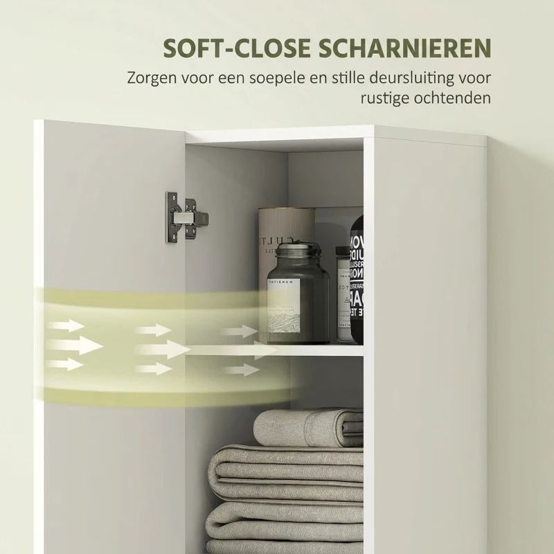 HOMCOM Wandgemonteerde badkamerkast, gelakte afwerking, 6 planken, MDF, Wit(m-5)