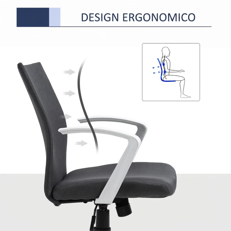 Vinsetto Sedia da Ufficio Ergonomica e Girevole con Altezza Regolabile, 61x61x89-99 cm, Grigio Scuro