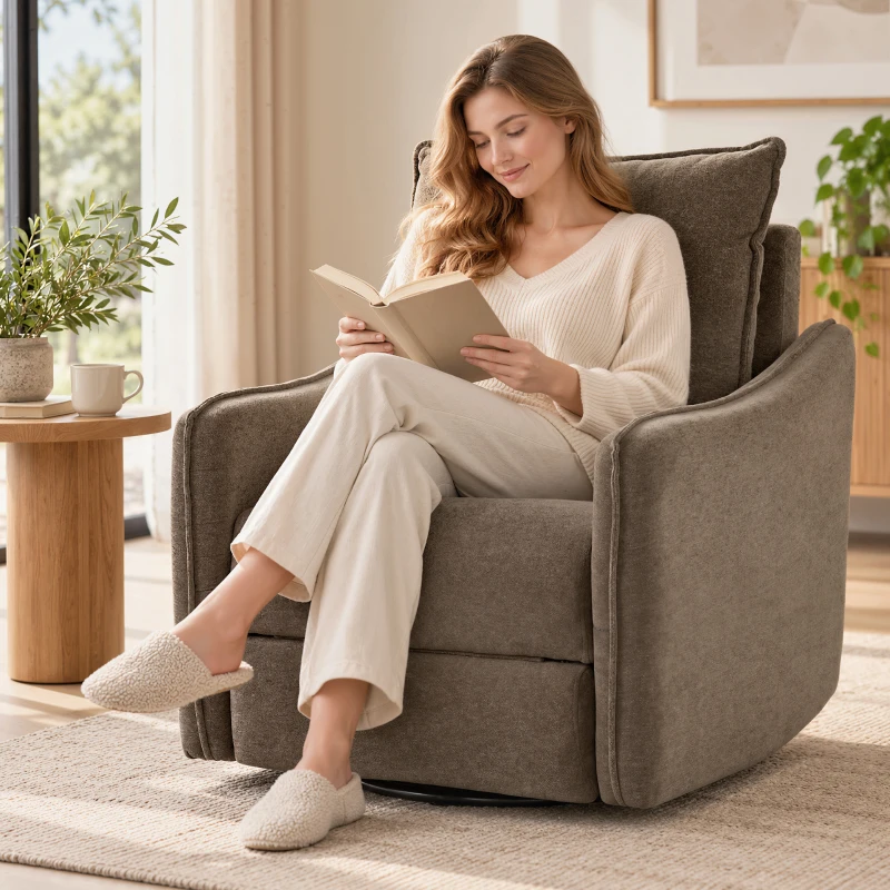 HOMCOM Poltrona Relax Elétrica Reclinável 155° com Apoia-pés, Giratória 270°, Assento Amplo, Balanço, Chenille, Caqui
