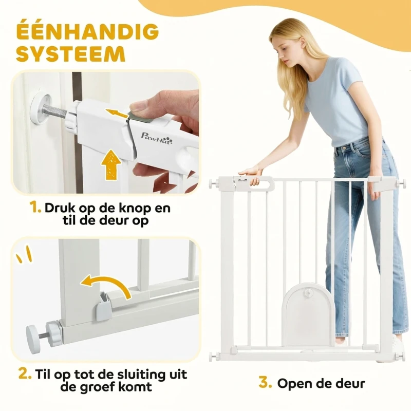 PawHut afsluithek voor huisdieren, verstelbaar, met klein deurtje, metaal, kunststof, wit