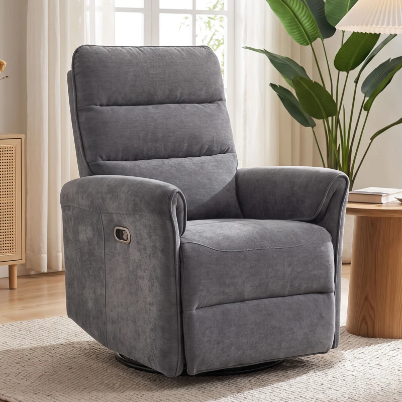 HOMCOM Poltrona Relax Elétrica Reclinável 155° com Apoia-pés, Estofada, Giratória 270°, Balanço, Chenille, Cinza