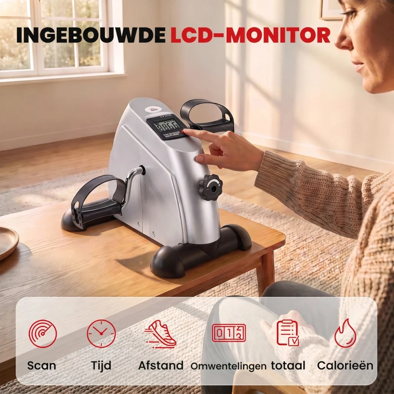 HOMCOM Hometrainer mini-fietstrainer trainingsfiets fietsapparaat met LCD-display metaal zilver 39 x 40 x 31 cm(m-5)