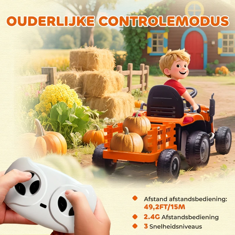 AIYAPLAY Elektrische Kindertractor, Zittractor met Afstandsbediening, Zachte Start, voor kinderen van 3-8 jaar, Oranje(m-6)