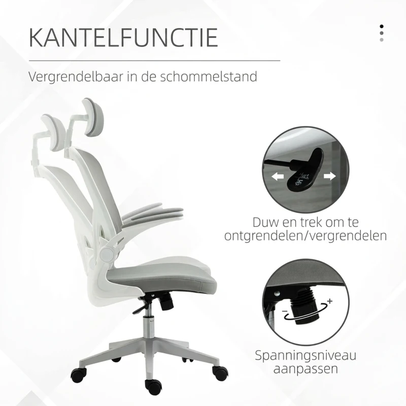 Vinsetto kantoorstoel ergonomische bureaustoel met kantelfunctie hoofdsteun grijs