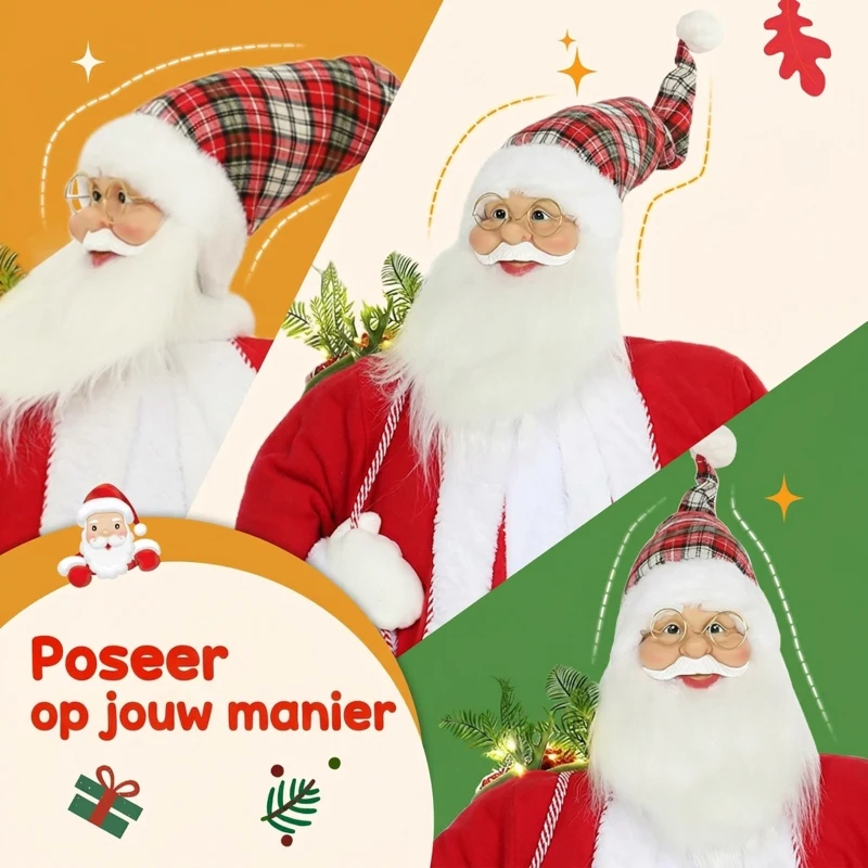 HOMCOM Kerstman 1,6 m staande kerstman met geschenken en kerstglokken Soundfunktion