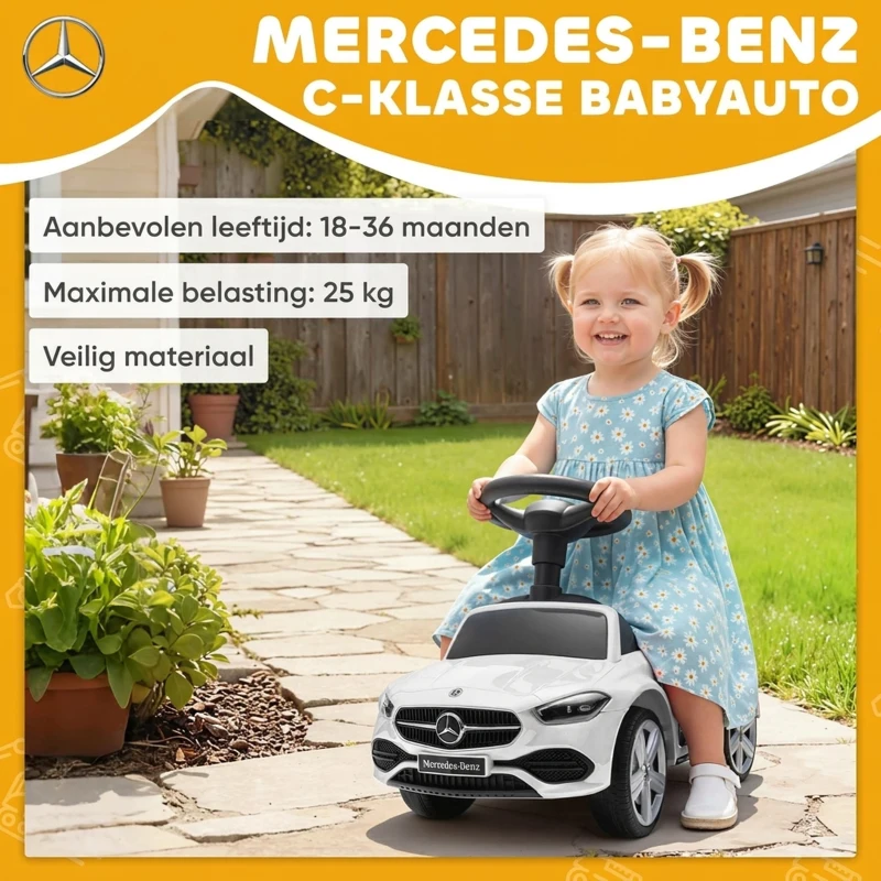 AIYAPLAY kinderauto met Mercedes Benz licentie, met toeter en opbergruimte, 65x28x39 cm, Wit