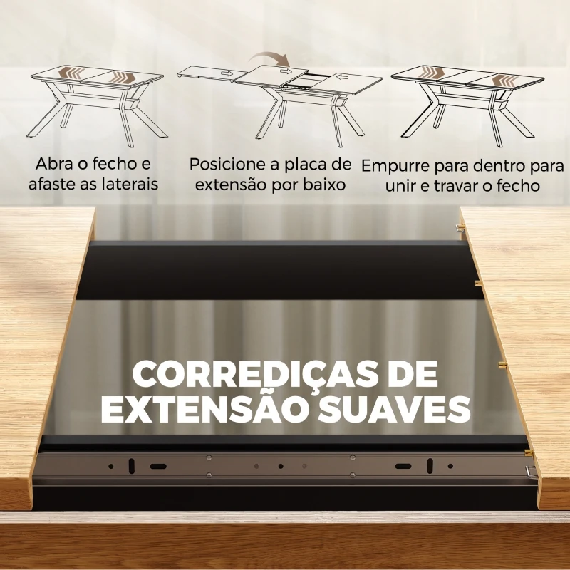 HOMCOM Mesa de Jantar Extensível 4-6 Pessoas, Mesa de Cozinha em Madeira 130-170x80x76 cm, Carvalho e Preto