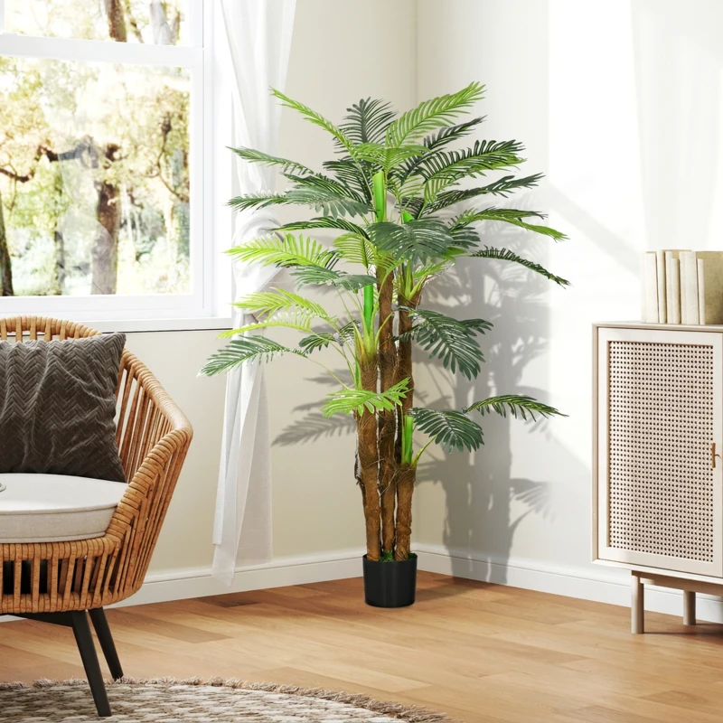 HOMCOM Kunstpalm, 1,6 m, Levensechte Takken, Decoratieve Plant, Kunststof, met Pot, Bruin+Groen(m-4)