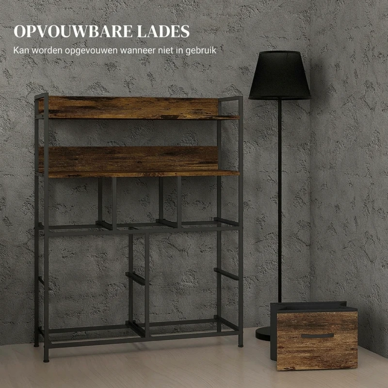 HOMCOM Stoffen Ladekast, 7 Opvouwbare Laden, 2 Planken, Stalen Frame, Bruin