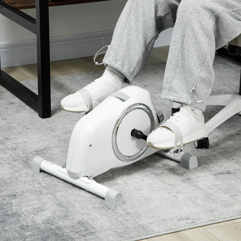 SPORTNOW Mini-Hometrainer, Onder-het-Bureau Voetpedalen, Arm- en Been Oefeningen, 8 Weerstandsniveaus, Staal, Wit