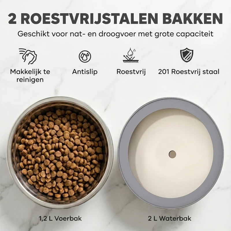 PawHut Verhoogde Hondenbak Hoogteverstelbaar Voerbak met Waterbak en 2 RVS kommen voor kleine tot grote honden Zwart