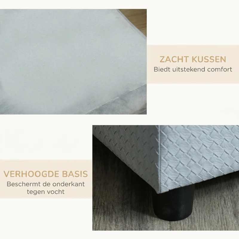 PawHut Huisdierbank hondenbed hondenmat hondenbank met mat opbergruimte natuurlijk hout + pluche(m-7)
