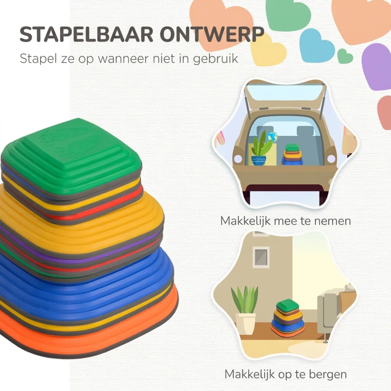 AIYAPLAY Balans-Rivierstenen voor Kinderen, 11 Delen, Antislip, Obstakelstenen voor Motorische Ontwikkeling, Kunststof, Bont