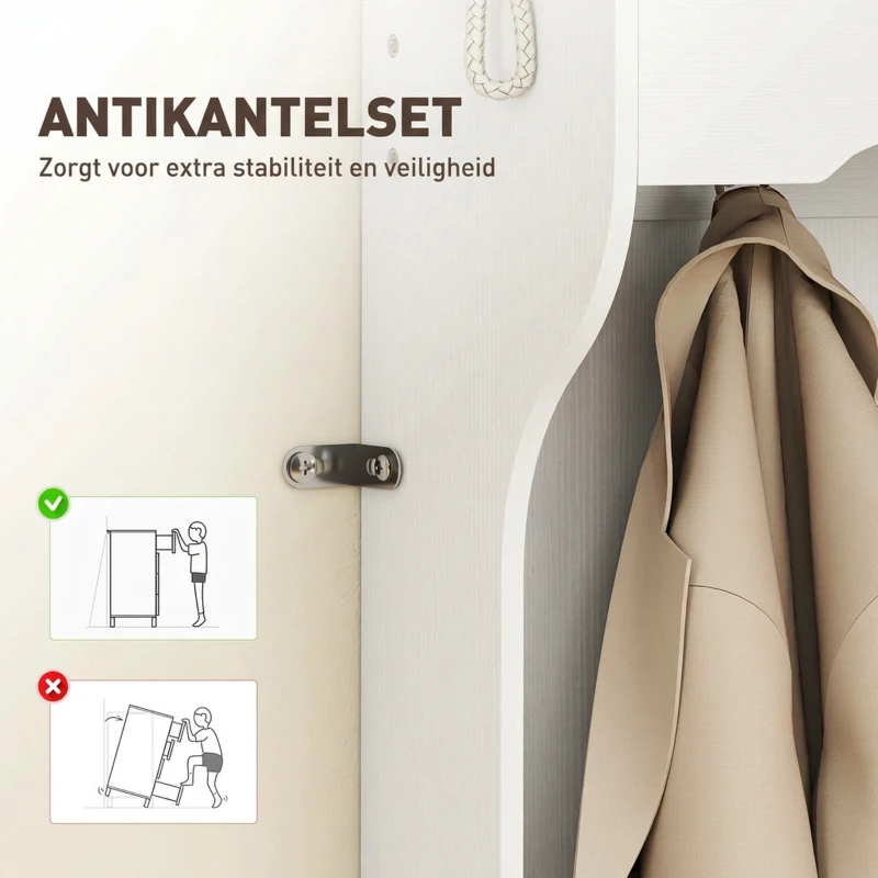 HOMCOM Kapstok met Plank, Bank, Haken, Schoencompartimenten, Spanplaten, MDF, Wit(m-6)