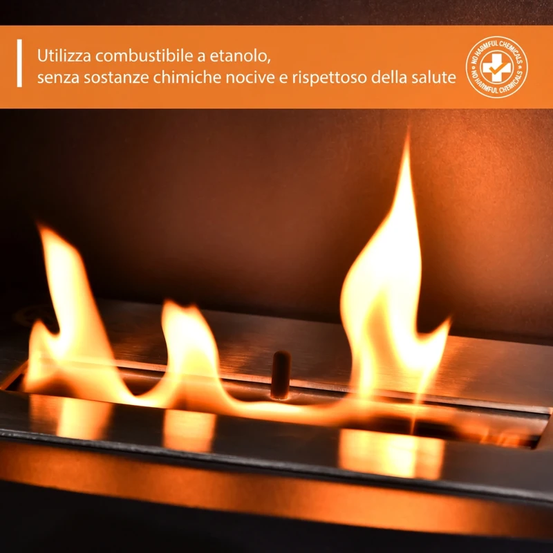 HOMCOM Camino a Bioetanolo con Serbatoio da 0.9L, Copertura fino 20㎡, 46.5x53x65cm, Nero