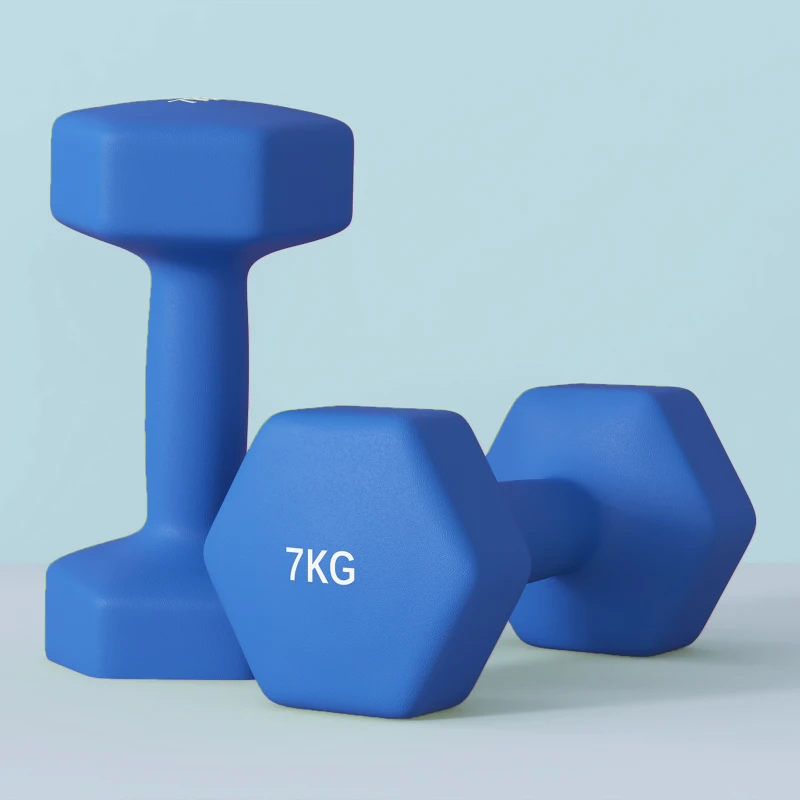 SPORTNOW Set 2 Manubri Esagonali da 2x7kg in Metallo e Plastica con Impugnatura Antiscivolo, 22.5x10.5x10.5 cm, Blu