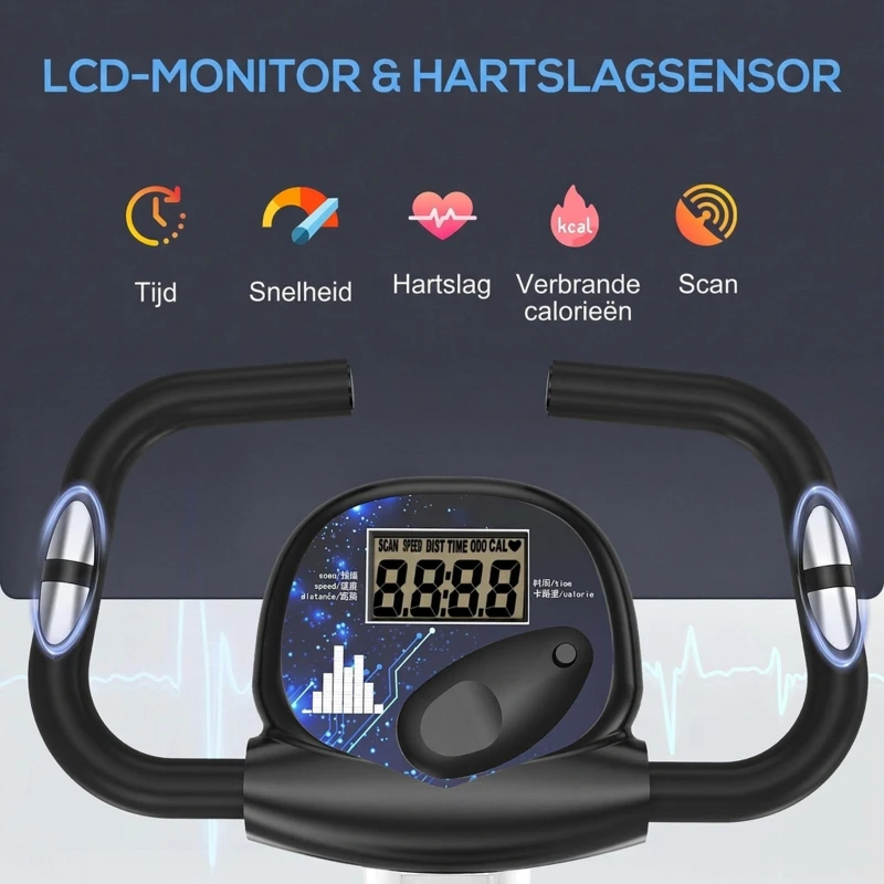 HOMCOM Hometrainer fietstrainer met 8 niveaus van magnetische weerstand staal zwart