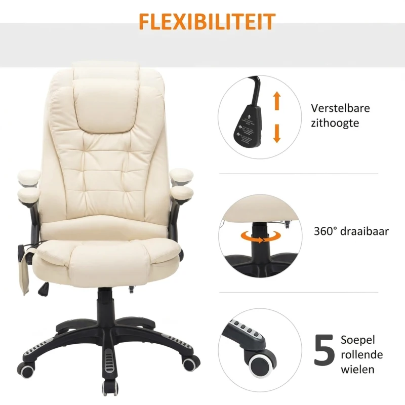 HOMCOM kantoorstoel draaistoel massagestoel met warmtefunctie directiestoel bureaustoel(m-5)