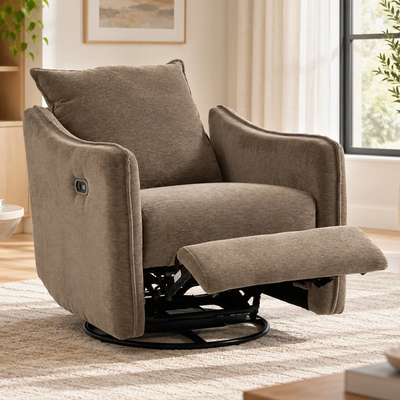 HOMCOM Poltrona Relax Elétrica Reclinável 155° com Apoia-pés, Giratória 270°, Assento Amplo, Balanço, Chenille, Caqui