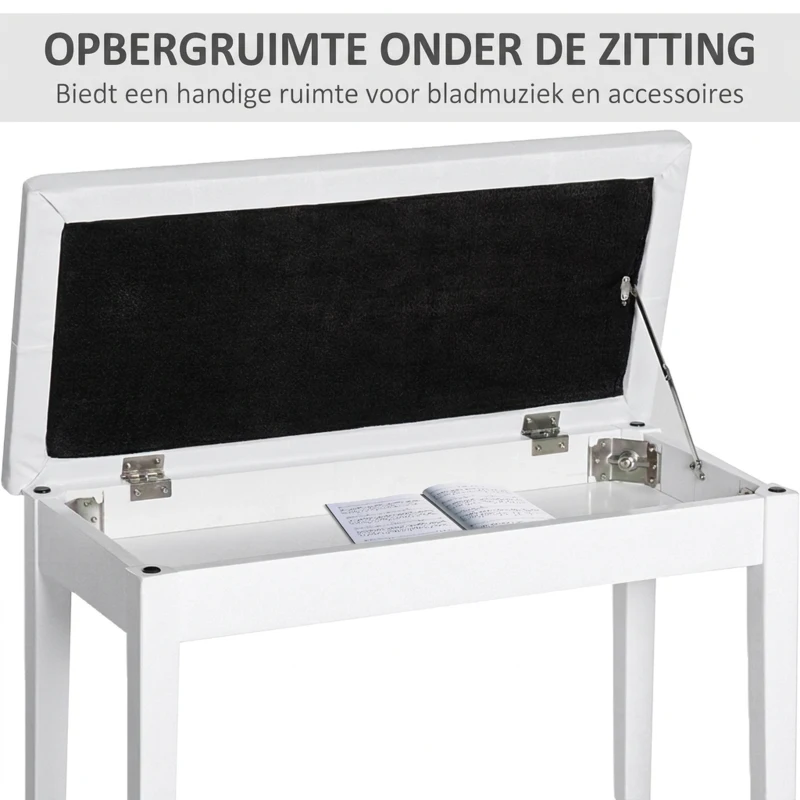HOMCOM pianokruk pianobank traditionele landelijke stijl cosmetische kruk opbergruimte rubberhout kunstleer wit 76 x 36 x 50 cm(m-6)