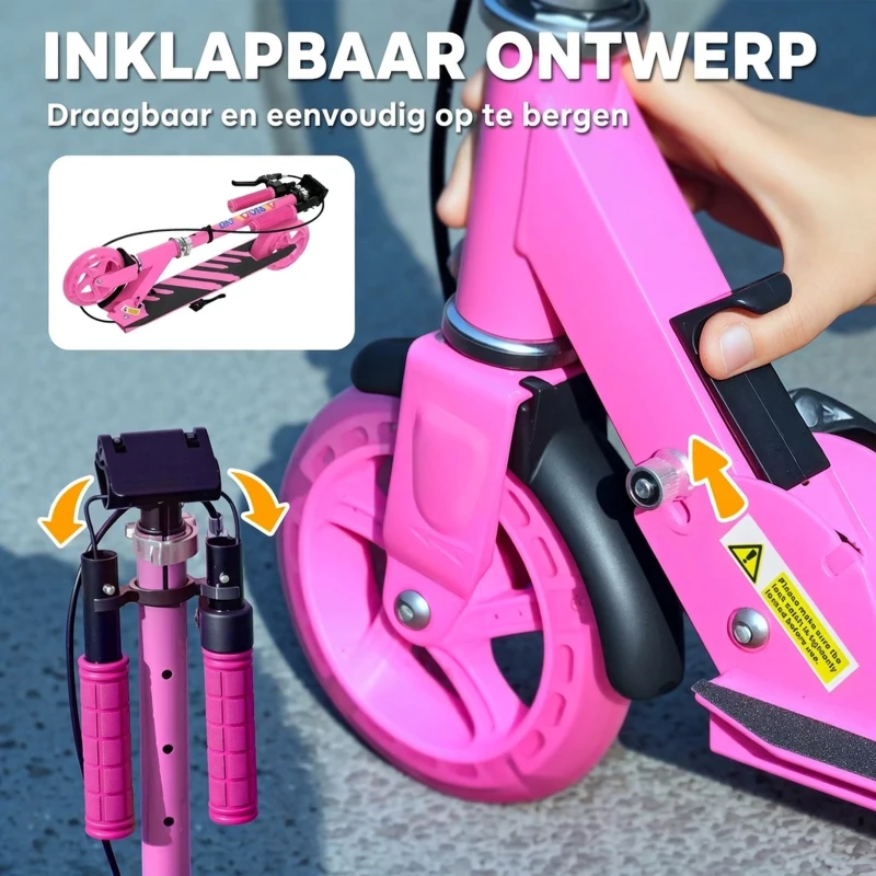 AIYAPLAY Kinderstep, Dubbele Remmen, Metalen Frame, Voetsteun, Opvouwbaar, 3-8 Jaar, Roze(m-7)
