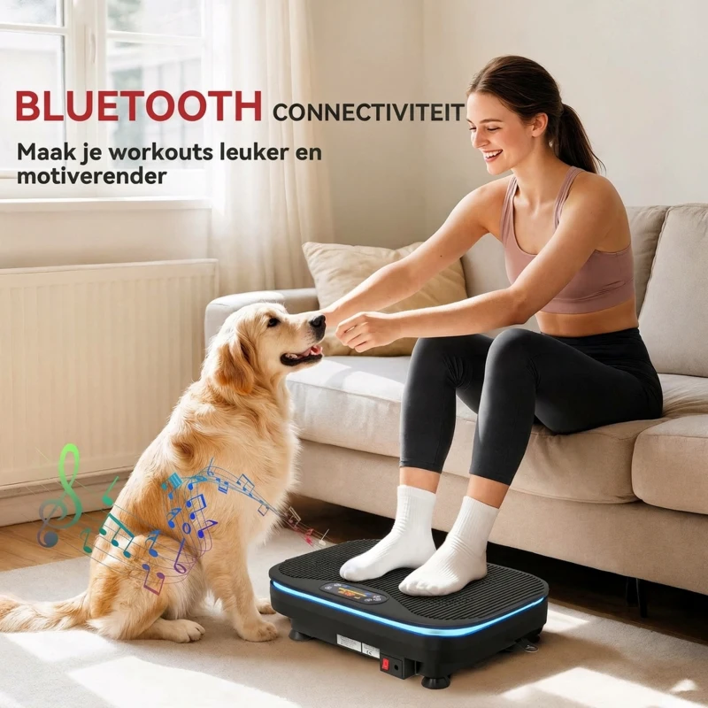 SPORTNOW Vibratieplaat voor fitnessoefeningen, Bluetooth-functie, afstandsbediening, 99 snelheidsstanden, kunststof, staal, zwart