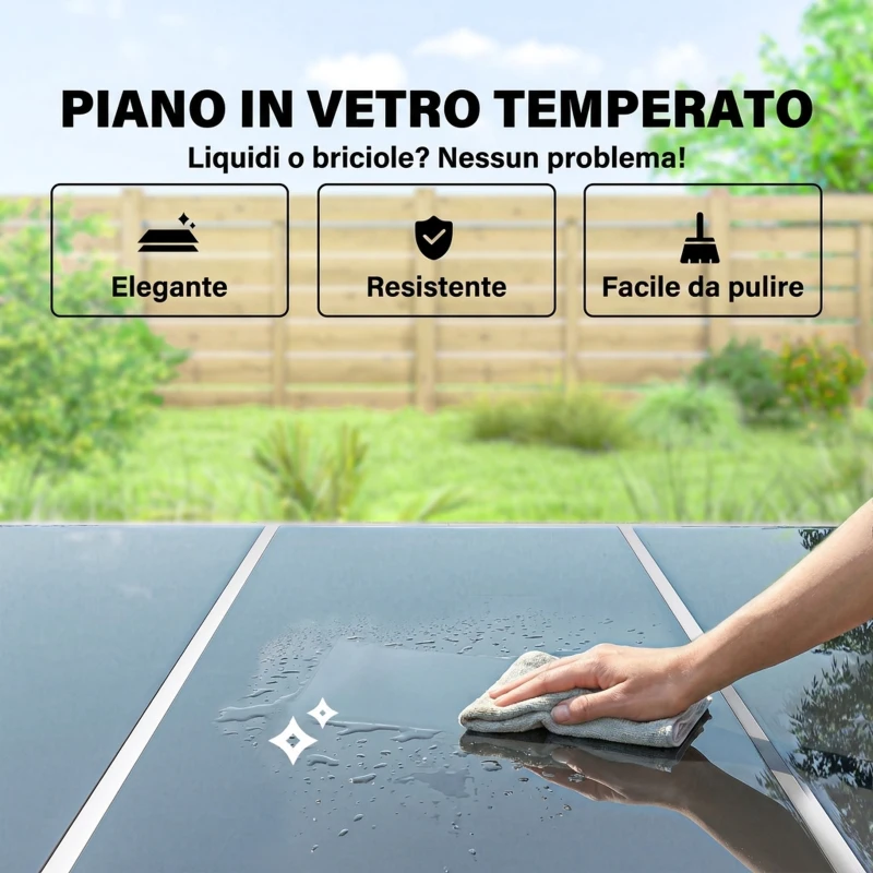 Outsunny Set da Giardino 7 Pezzi: Tavolo Rettangolare e 6 Sedie Impilabili