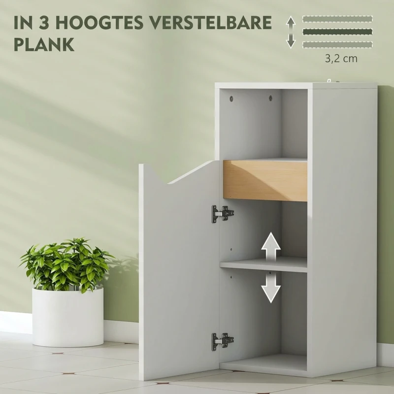 HOMCOM Badkamerkast smal badkast met verstelbare planken, open vak 30 x 30 x 71,5 cm Wit
