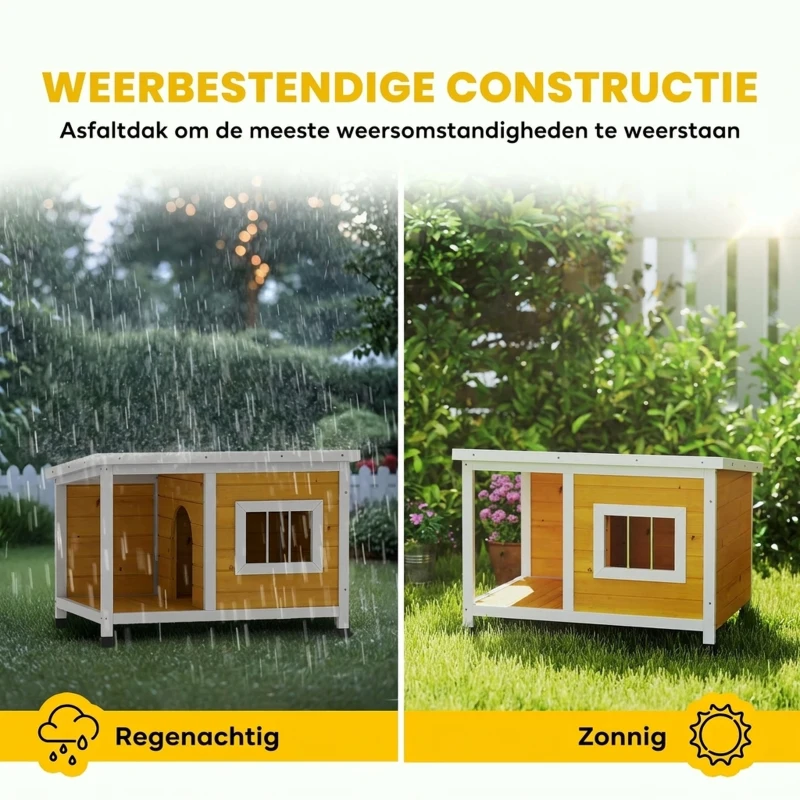 PawHut hondenhok met veranda, scharnierend dak, raam, verstelbare poten, natuurlijk hout, oranje, 85,5 x 62 x 60 cm