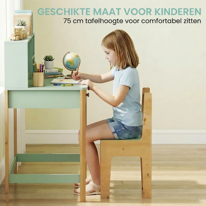 AIYAPLAY Kinderbureau leerlingentafel met lades en opbergruimte voor 5-12 jaar kinderen 90 x 52 x 105 cm Groen