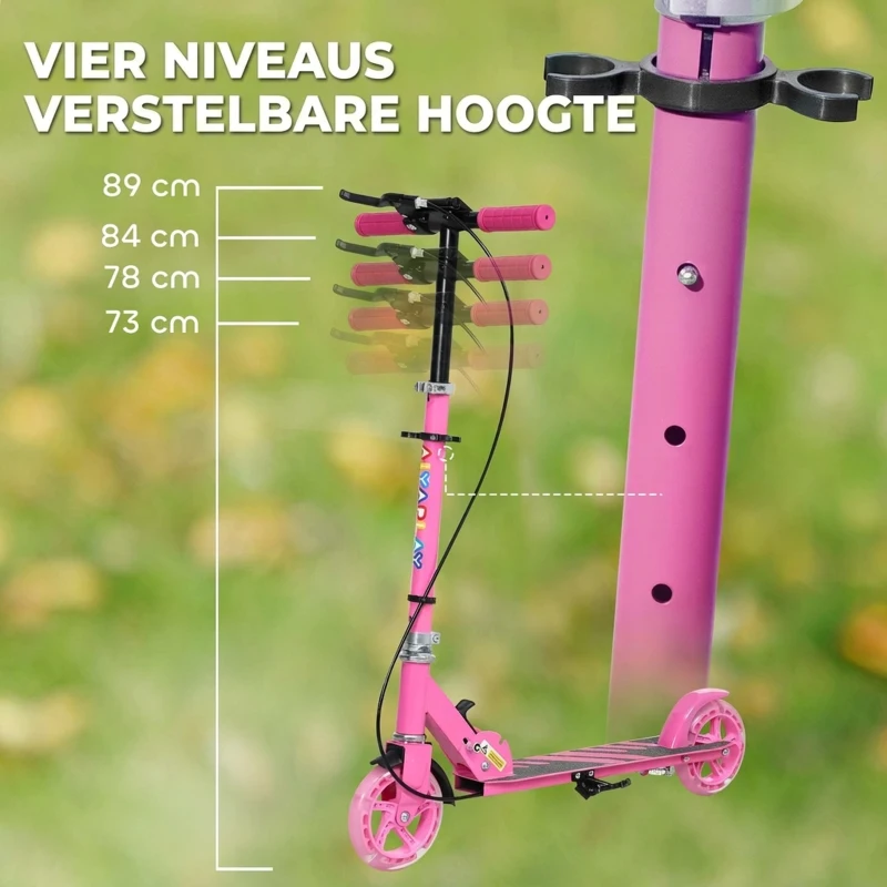 AIYAPLAY Kinderstep, Dubbele Remmen, Metalen Frame, Voetsteun, Opvouwbaar, 3-8 Jaar, Roze(m-4)