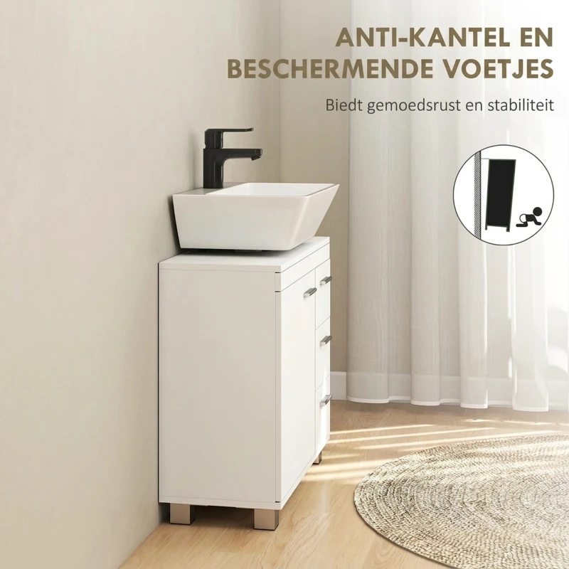 HOMCOM onderkast voor wastafel, 2 planken, 3 lades, MDF-constructie, wit