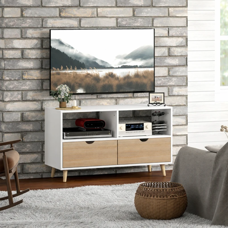 HOMCOM TV-kast, TV-meubel met Laden, Open Planken, Hout, 99 x 39 x 58 cm, Wit