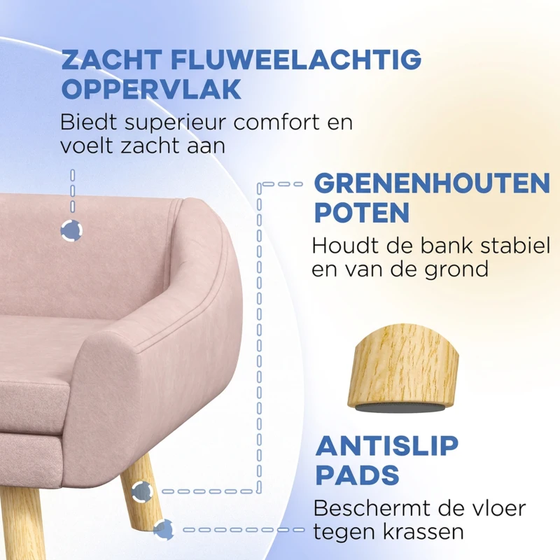 PawHut Hondenbank, Scandinavisch design, met afneembare bekleding, fluweelachtige uitstraling, 102 cm x 58,5 cm x 42,5 cm, Roze + Natuurlijk(m-6)