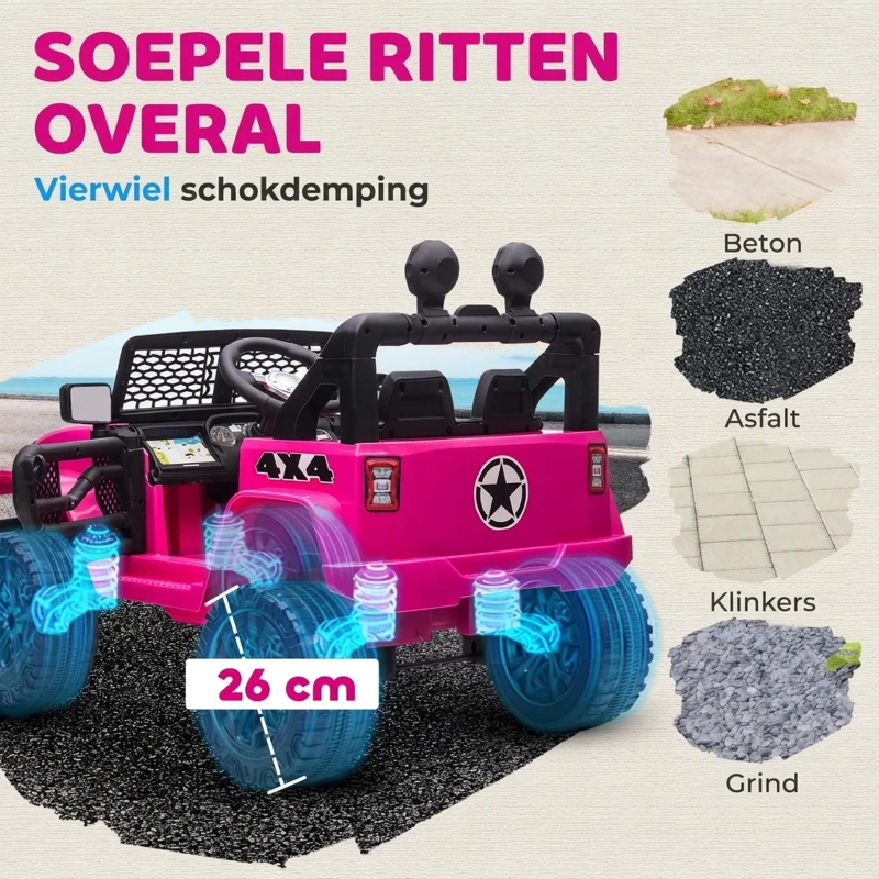 HOMCOM Kinderauto 12V Elektrische Kinderauto met Afstandsbediening, 2 Motoren en LED voor 3-6 Jaar Roze 100x65x72 cm