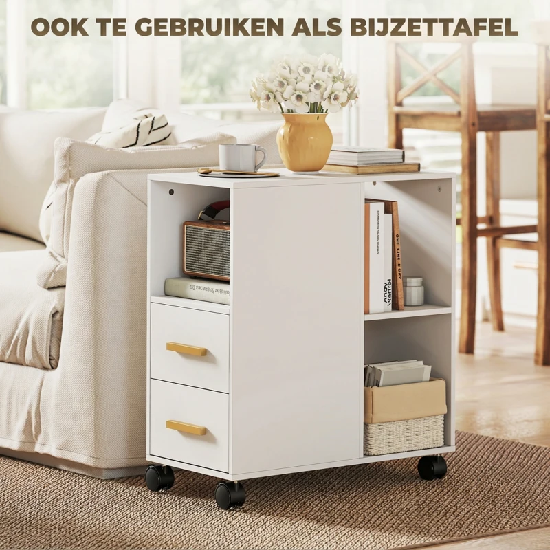 HOMCOM Printerstandaard met verstelbare plank en wielen voor fax/scanner, 60 x 30 x 65 cm, Wit