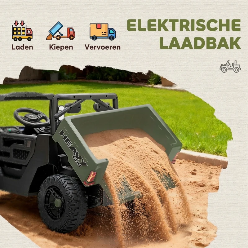 AIYAPLAY elektrisch voertuig, 2 motoren, kofferbak, UTV-design, muziekfunctie, groen(m-5)
