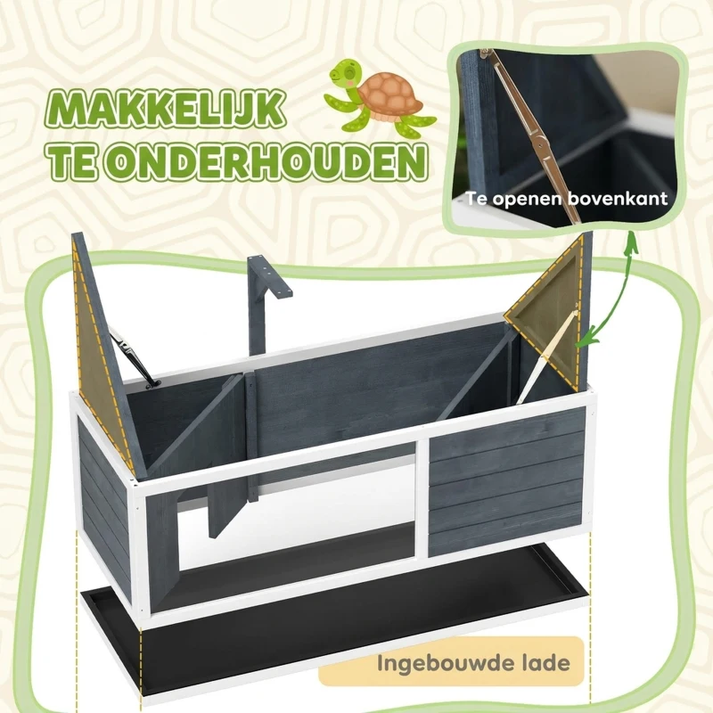 PawHut Schildpaddenverblijf met Opklapbare Bovendeel, Lampstandaard, Doorzichtige Voorplaat, 120 x 50 x 40 cm, Grijs