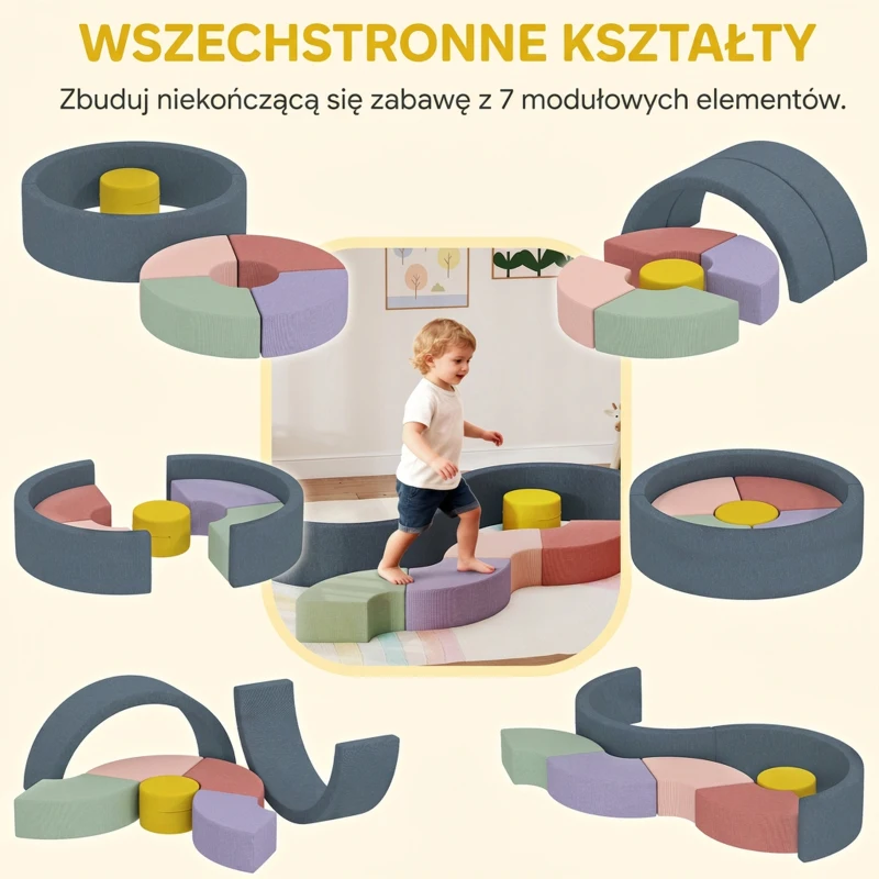 AIYAPLAY 7-częściowy Zestaw Miękkich Klocków dla Maluchów, Pianka, Zmywalny Pokrowiec z Kordu, Różne Kształty, Kolorowy