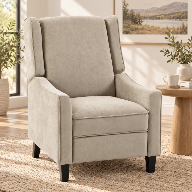 HOMCOM Sillón Relax Reclinable Manual 155° con Reposapiés, Asiento Grueso, Tejido Efecto Lino, Marrón Claro