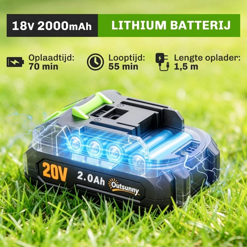Outsunny 2-in-1 Draadloze Heggenschaar Elektrische Heggen- & Struikschaar met 20/10 cm Snijlengte, Oplader