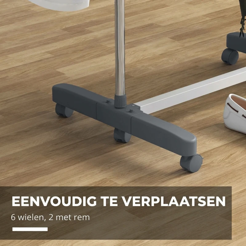 HOMCOM Opvouwbare Wasrek met 5 Niveaus, One-Klik-Systeem, 142 cm x 55 cm x 172 cm, Grijs + Zilver