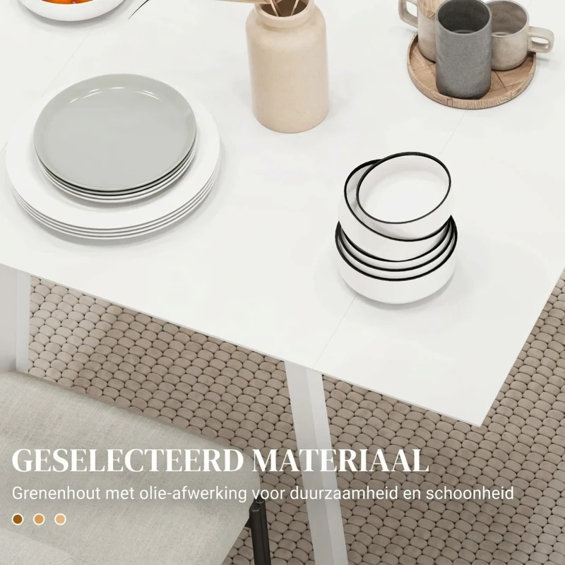 HOMCOM Eettafel Klaptafel Keukentafel, 2 neerklapbare vlakken, 110 x 86 x 75 cm, Wit(m-5)